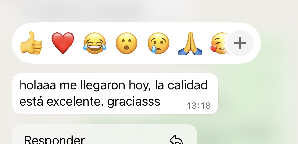 Mensaje de una clienta: la calidad está excelente