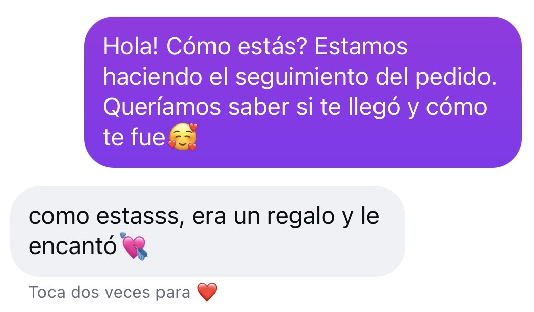 Mensaje de una clienta: era un regalo y le encantó